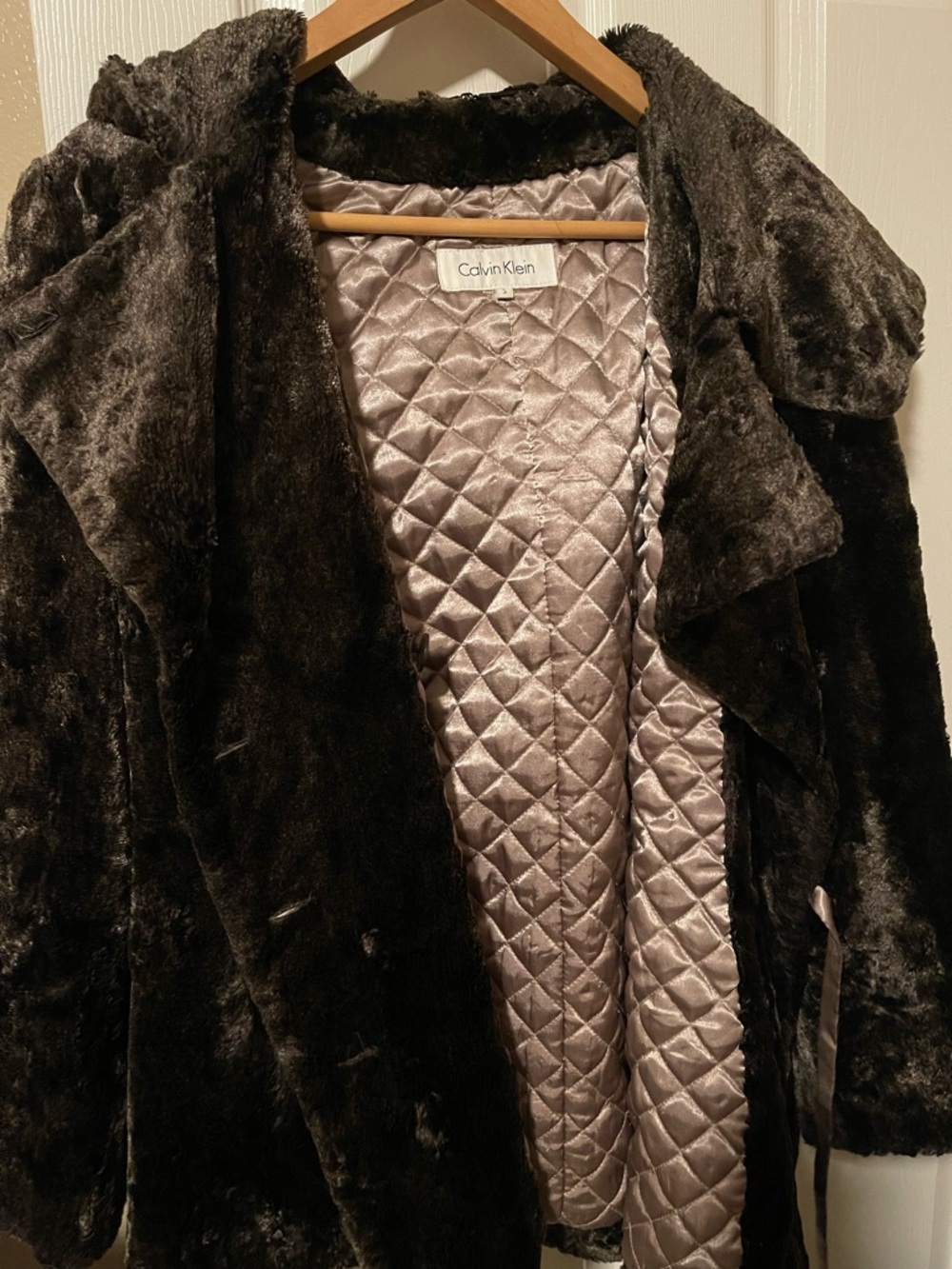 Calvin Klein Plush Faux Fur Teddy Jacket in Dark Brown